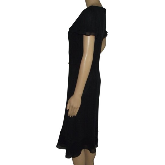 Liz Claiborne Dress Womens Sz 8 Black Drape Neck Flowy Midi Short Sleeve Elegant - Picture 6 of 11